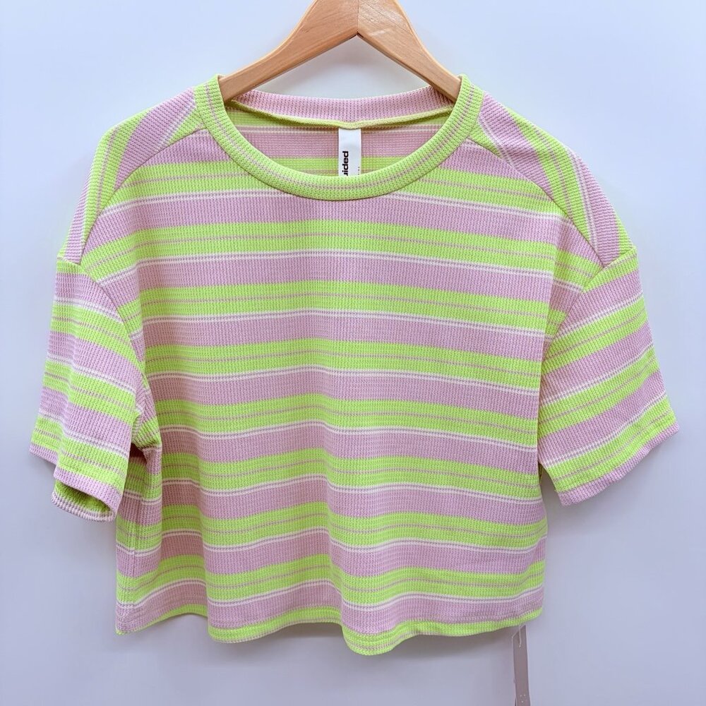 Missguided Womens Size Medium Striped Short‎ Sleeve Textured Knit Crop Tee 1433